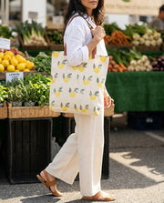 Lemon Print Linen Tote Bag