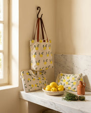 Lemon Print Linen Tote Bag
