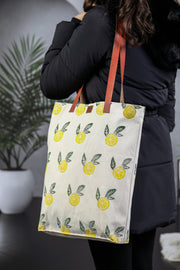 Lemon Print Linen Tote Bag