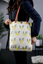 Lemon Print Linen Tote Bag
