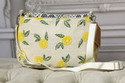 Lemon Print Linen Crossbody Bag