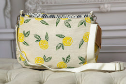 Lemon Print Linen Crossbody Bag